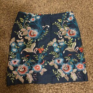 Tahari Arthur S. Levine Dark Blue Tapestry Skirt 16P 16 Petite Floral Zip Lined